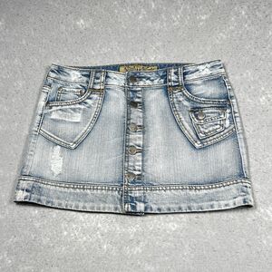 Vintage Hint Denim Skirt Size 3 Blue Button Down Mini Jean Pockets Y2K 2000’s